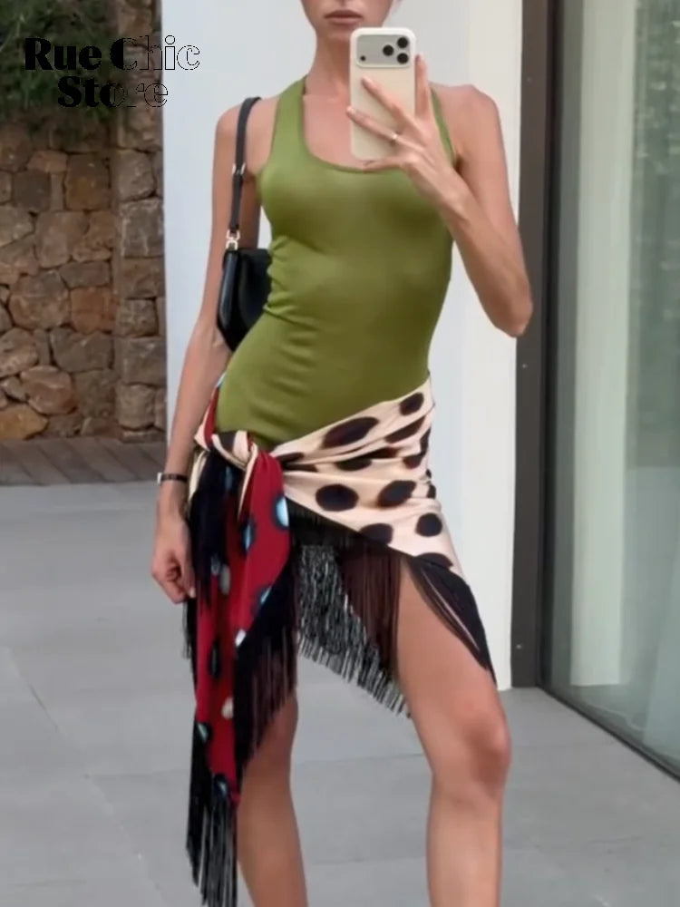 Women's V-Neck Lace-Up Polka Dot Mesh Dress – Flared Sleeve Slim Fit Casual Daily Dress