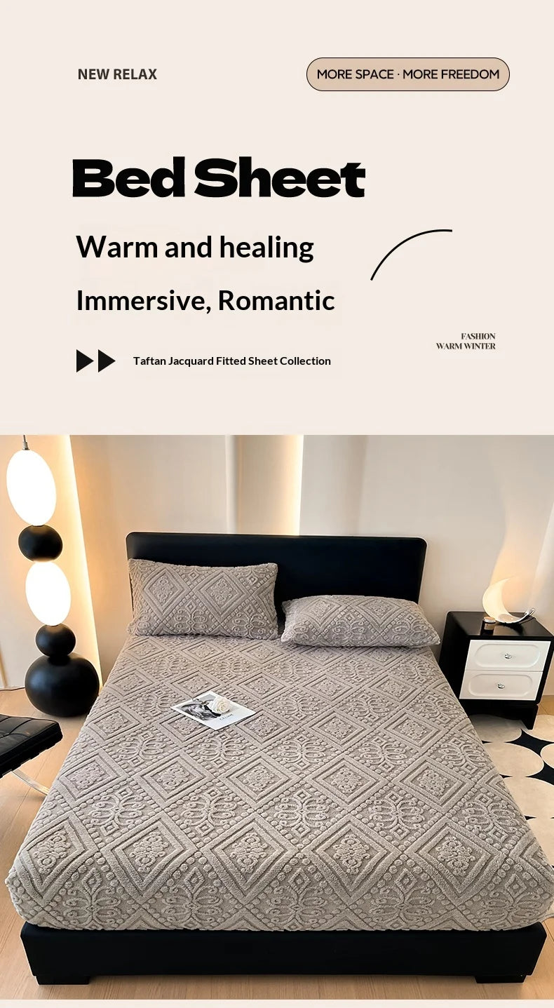 Winter Coral Plush Mattress Cover – High Elasticity Anti-Slip Breathable Bed Sheet