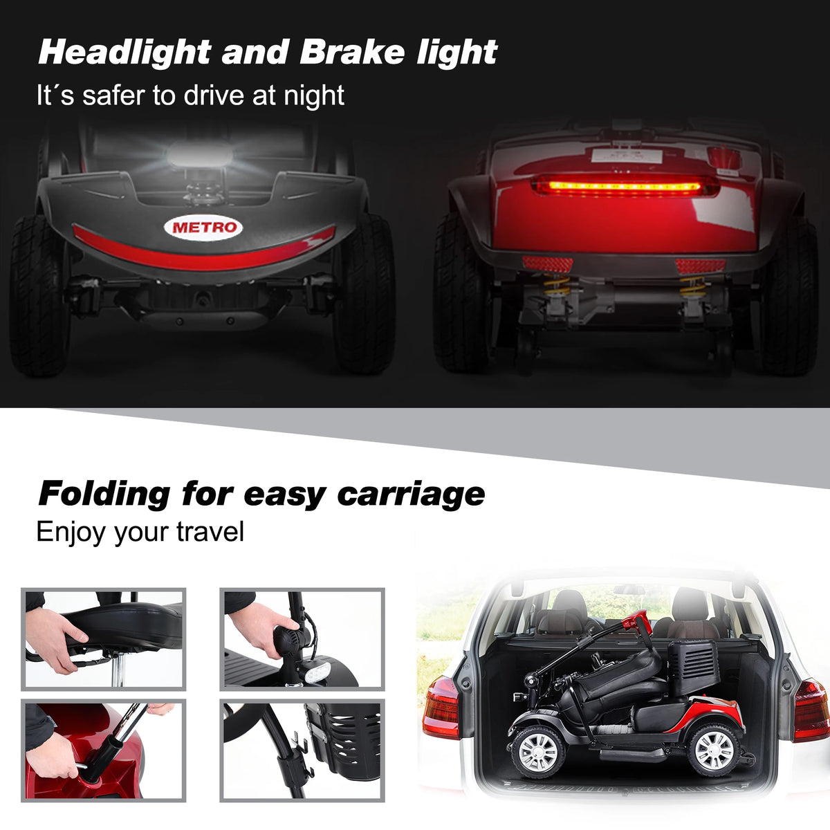 4-Wheel Mobility Scooter for Seniors, Foldable Travel Design