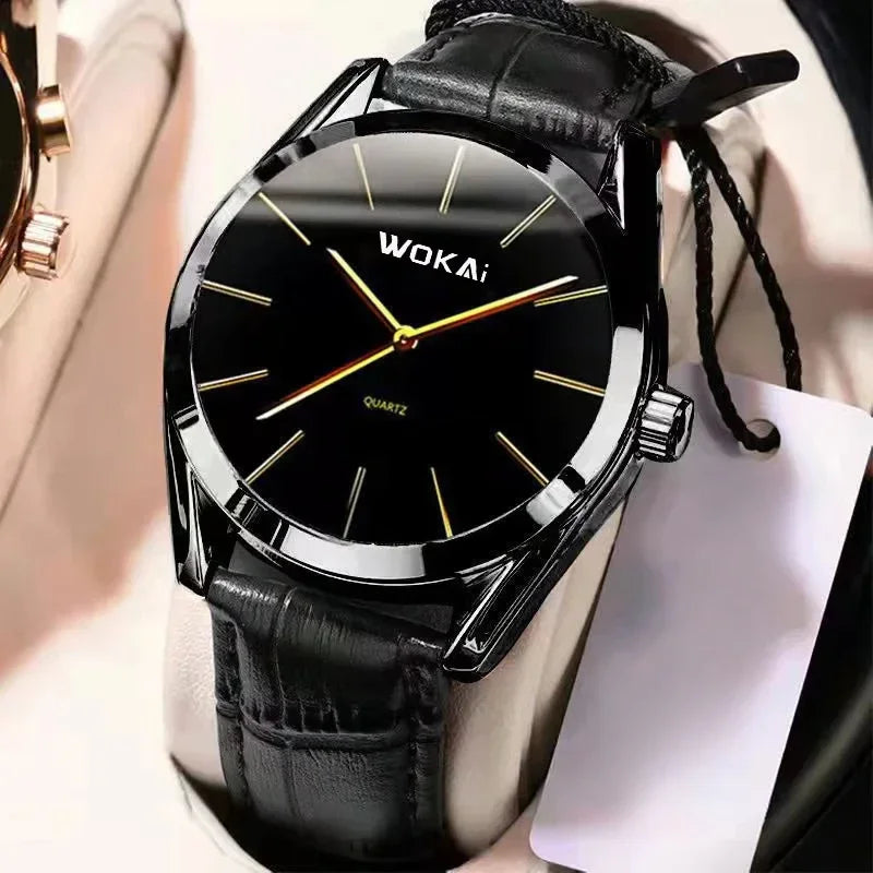 Men's Moon Phase Chronograph Quartz Watch | Luminous Leather Strap Luxury Sport Wristwatch