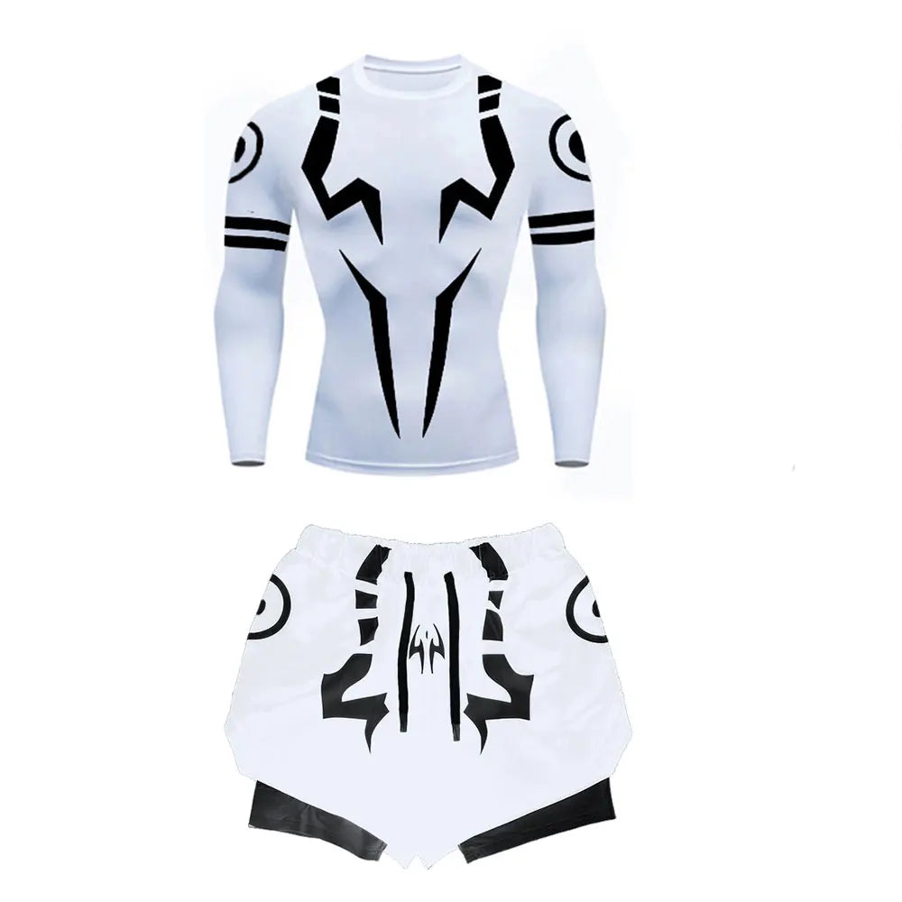 Anime Jujutsu Kaisen 3D Compression Shirt & Gym Shorts – Quick Dry Running Workout Sportswear
