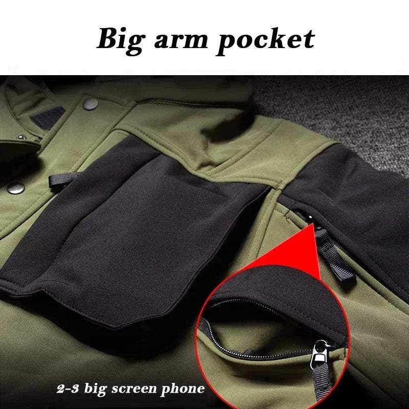 Men's Tactical Soft Shell Jacket & Cargo Pants Set – Waterproof Fleece-Lined Winter 2-Piece