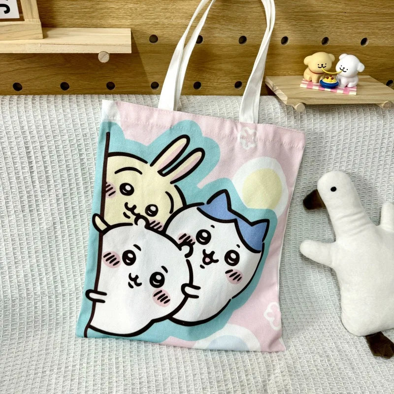 Chiikawa Hachiware Canvas Tote Bag – Large Capacity Foldable Shoulder Shopping Bag for Women