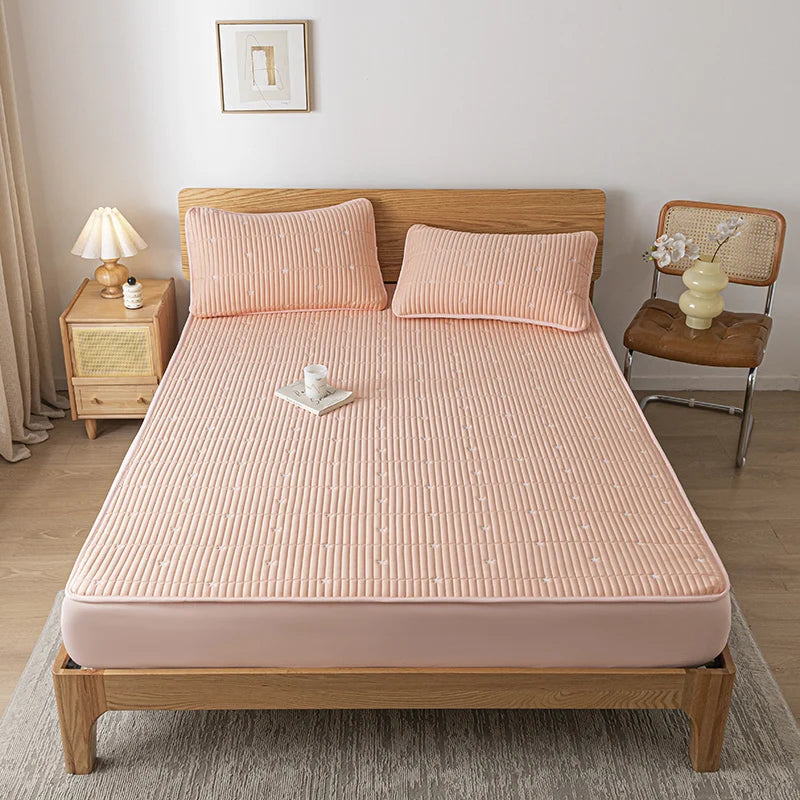 Waterproof Thickened Mattress Pad Protector – Embroidered Breathable Fitted Bed Cover, 140–180x200cm