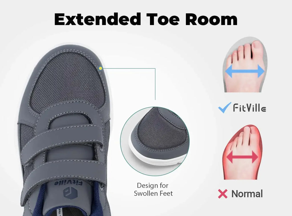 Men's Extra Wide Diabetic Flat Shoes – Orthopedic Wide Fit for Elderly Neuropathy, Swollen Feet & Foot Pain Relief
