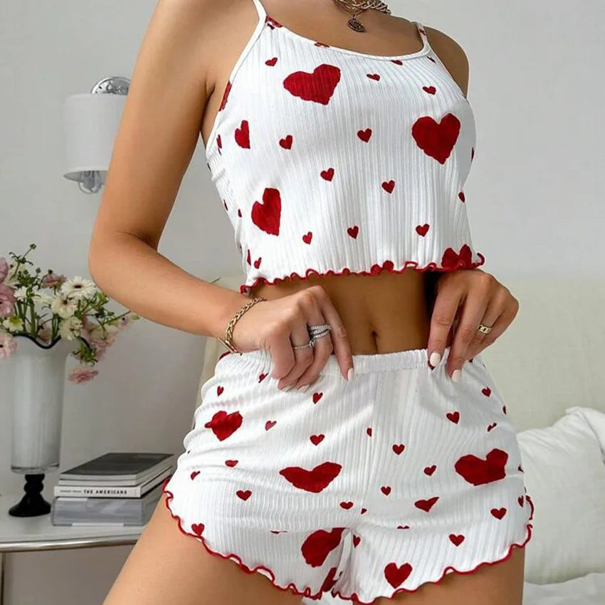 Women's 2-Piece Tank Top & Shorts Pajama Set | Soft Casual Love Print Sleepwear