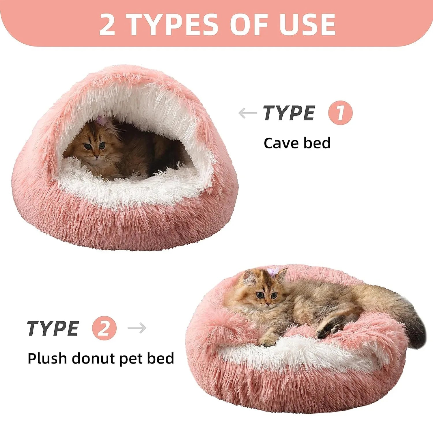 2-in-1 Soft Plush Round Pet Bed with Cover – Warm Cave Nest for Small Dogs & Cats, 50cm