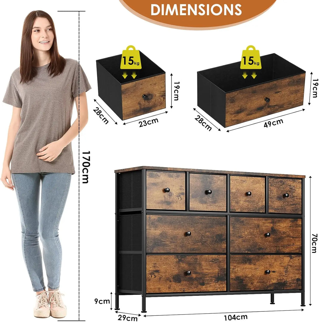 8-Drawer Fabric Dresser with Metal Frame — Storage Cabinet