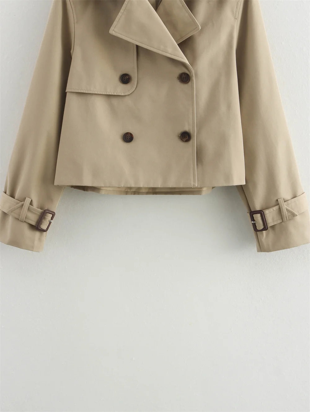 Women's Vintage Cropped Trench Jacket – Double-Breasted High-Waist Streetwear Coat