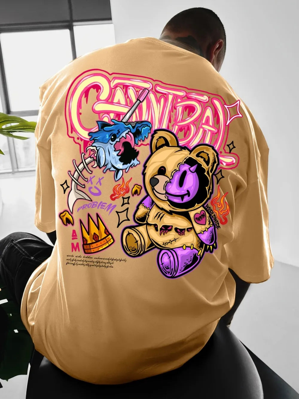 Men's Cartoon Devil Bear Print T-Shirt — Soft Breathable Street Style Summer Tee
