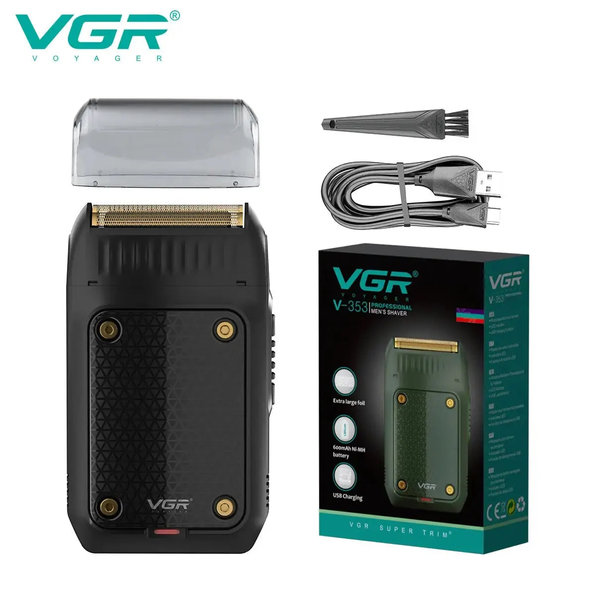 VGR V-353 Electric Shaver – Foil Razor, Pop-Up Trimmer, LED Display, 60-Min Runtime