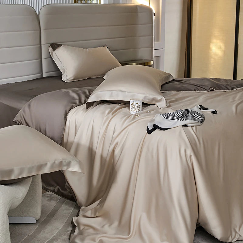 600TC Lyocell Bedding Set – Silky Soft Duvet Cover with Bed Sheet & Pillowcases, 13 Colors & 6 Sizes