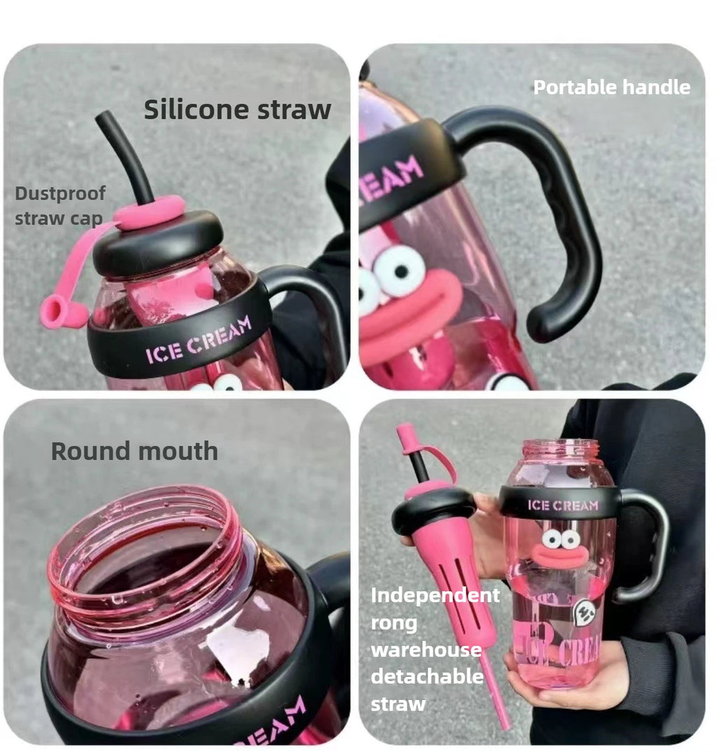 1100ml Cute Aesthetic Water Bottle with Straw & Tea Infuser – Large Capacity BPA-Free PC Cup for Women, Outdoor & Travel