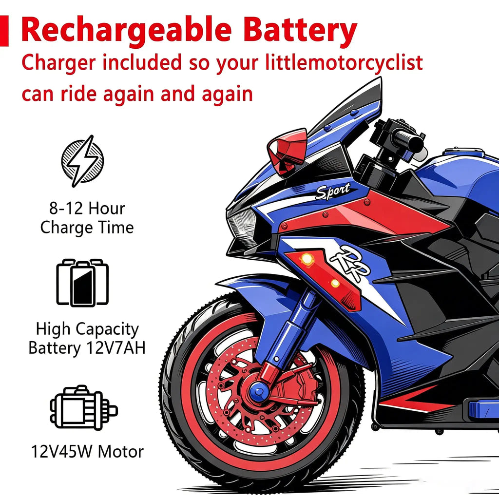 12V Kids Ride-On Motorcycle – Three-Wheel Electric Toy with Remote