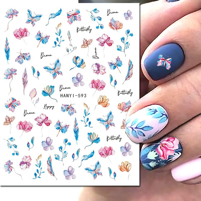 3D Summer Tropical Nail Art Sticker Decals — Palms, Butterflies & Flowers