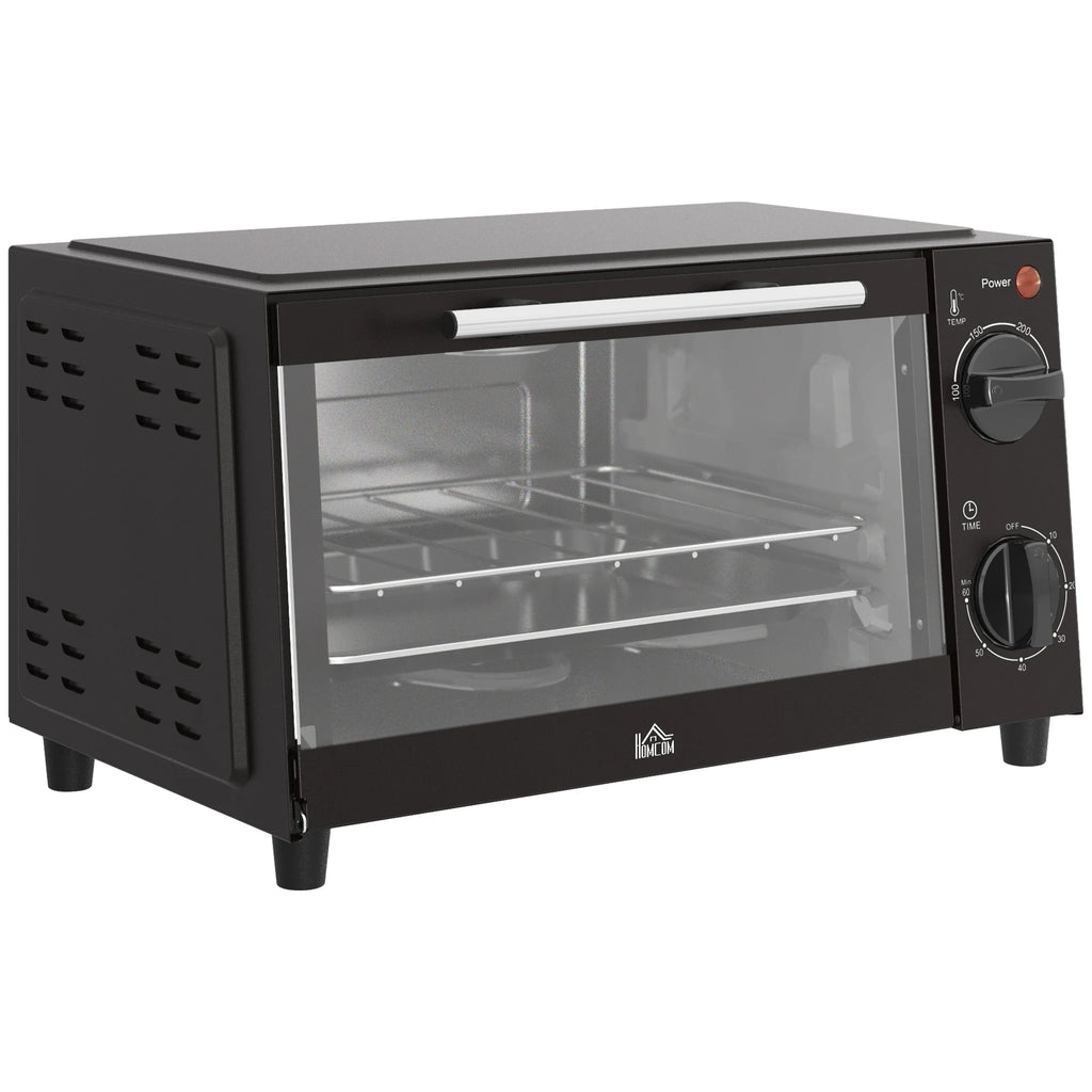 HOMCOM 9L Mini Electric Oven – 50W, Adjustable Temperature & Timer, Black