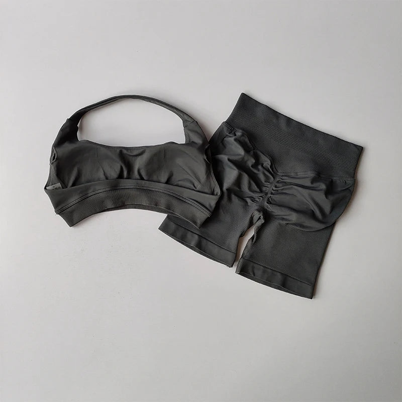 Halter Neck Sports Bra & High-Waist Shorts Yoga Set — Women’s Activewear