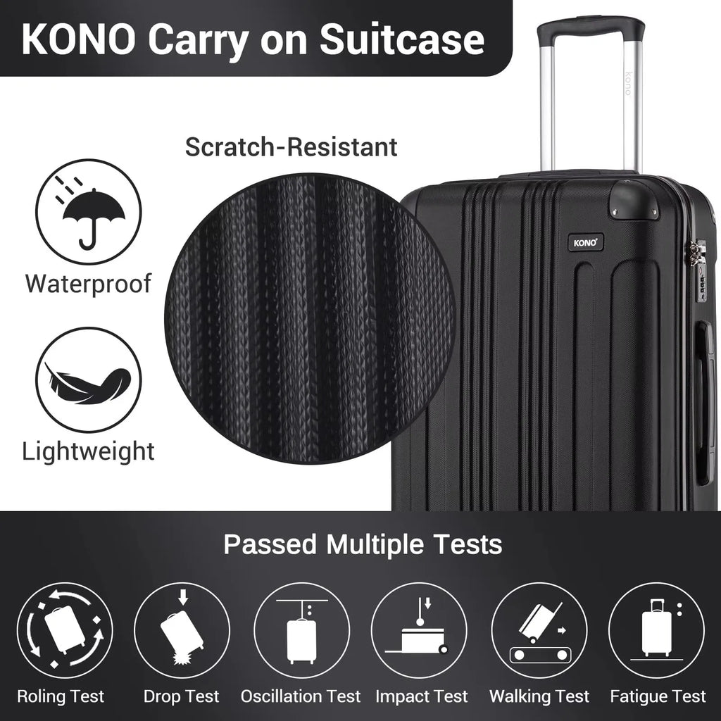 Kono ABS Hard Shell Spinner Luggage — 4-Wheel 360° Trolley Suitcase (19"/24"/28")