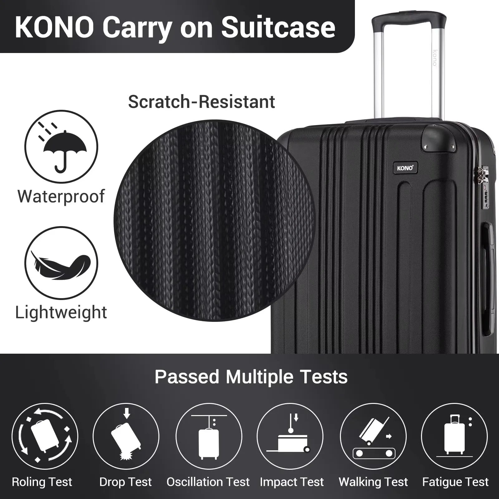 Kono ABS Hard Shell Spinner Luggage — 4-Wheel 360° Trolley Suitcase (19"/24"/28")
