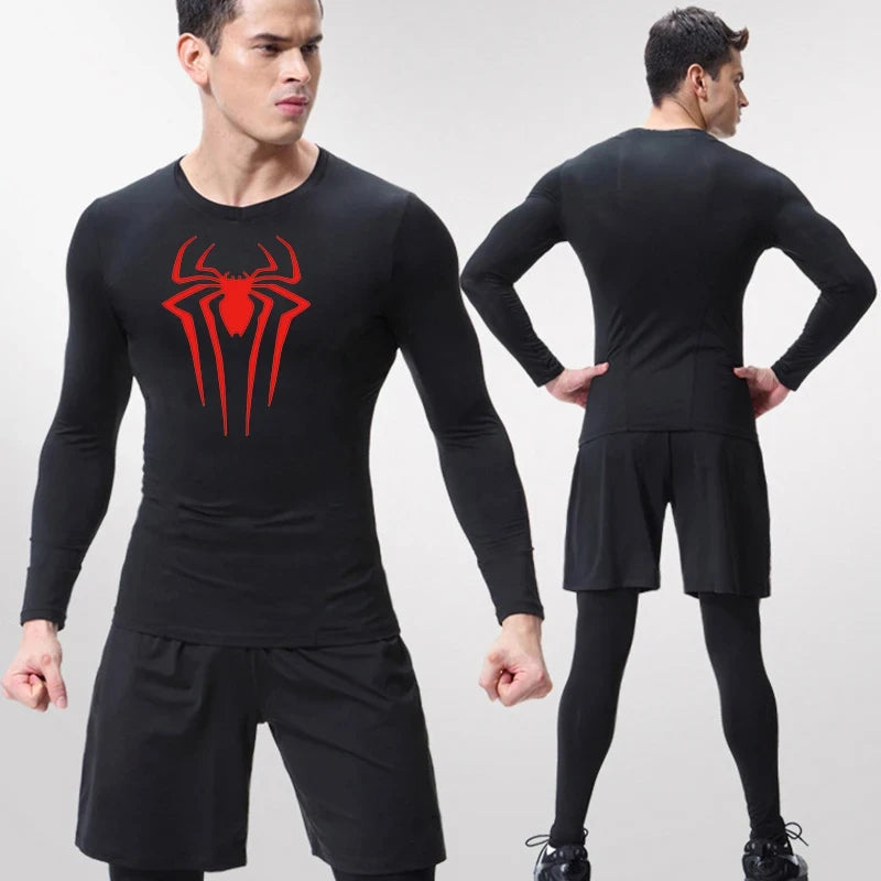Men's Spider Print Compression Long Sleeve Shirt — Graphic Performance Base Layer