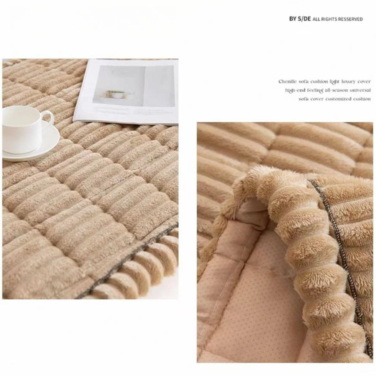 Quilted Stripe Flannel Sofa Pad – Thickened Winter Sofa Cover, Slipcover & Multiuse Sofa Towel