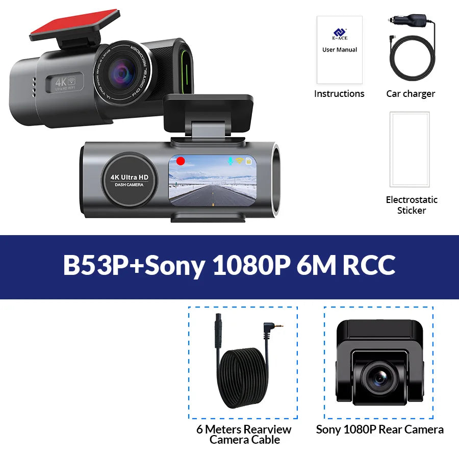 Dash Cam 4K UHD — Night Vision, Wi-Fi, GPS, 24H Parking Monitor, Front & Rear
