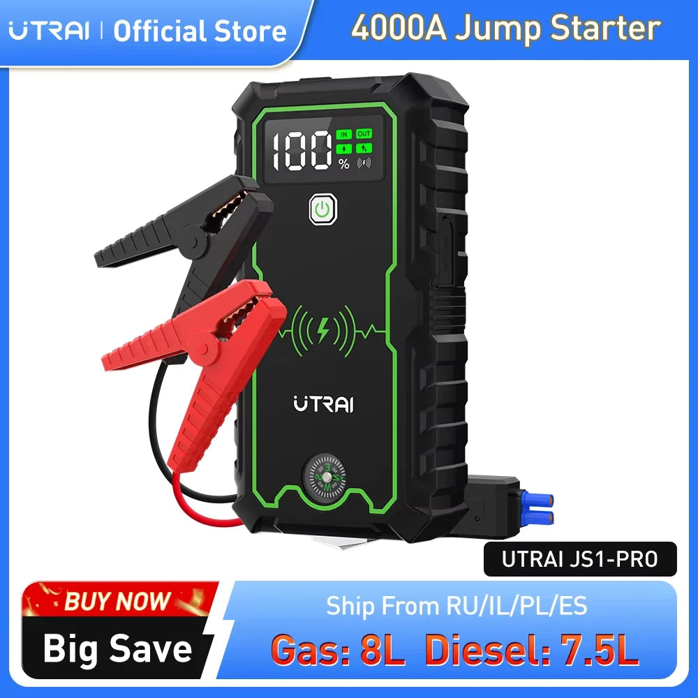UTRAI 4000A Jump Starter — Portable 12V Car Battery Booster & Power Bank