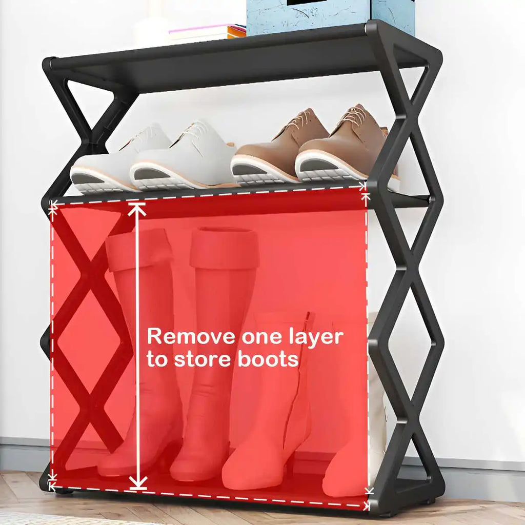 4-Tier X-Type Dustproof Shoe Storage Rack — Foldable Steel Organizer for Entryways, Bedrooms & Dorms