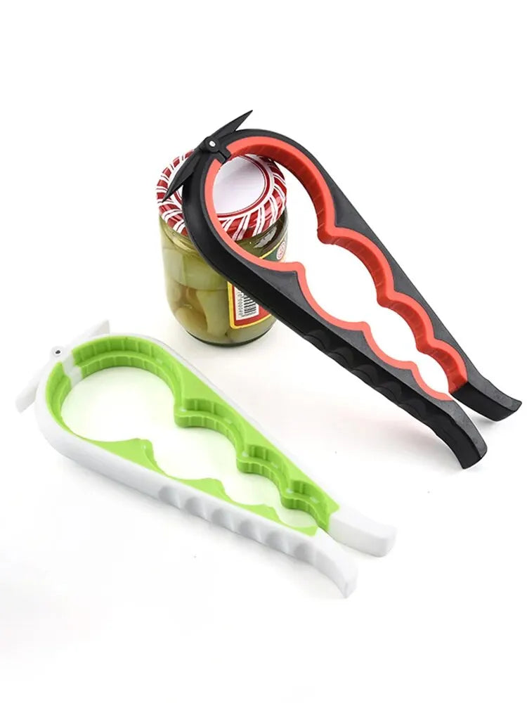 4-in-1 Multifunctional Can & Bottle Opener – Anti-Slip Ergonomic Cap Twister, PP+TPR, Black & Green