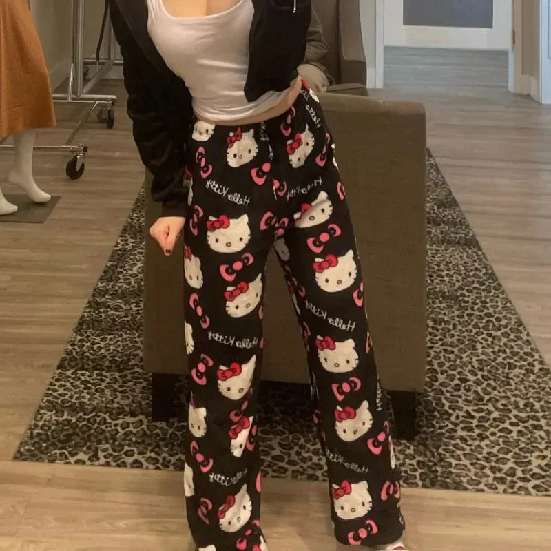 Y2K Hello Kitty Anime Pajama Pants | Cartoon Couple Casual Homewear Trousers