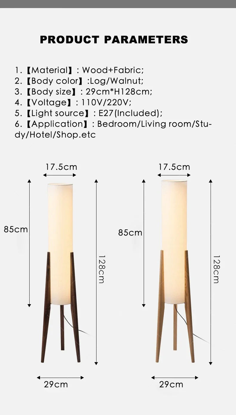 Wood Floor Lamp – Slim Fabric Shade Design