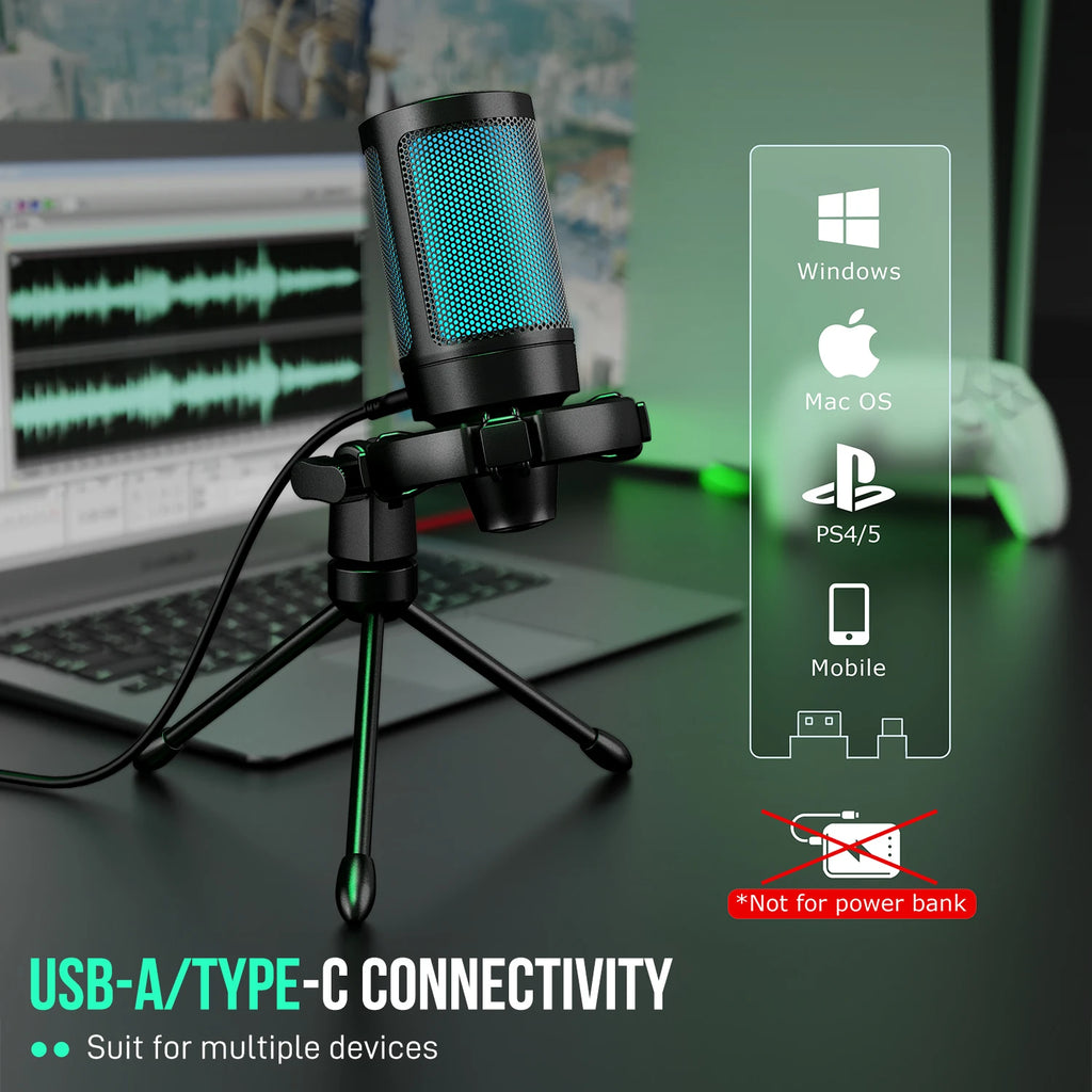 AmpliGame RGB USB Gaming Microphone with Mute — FIFINE A2