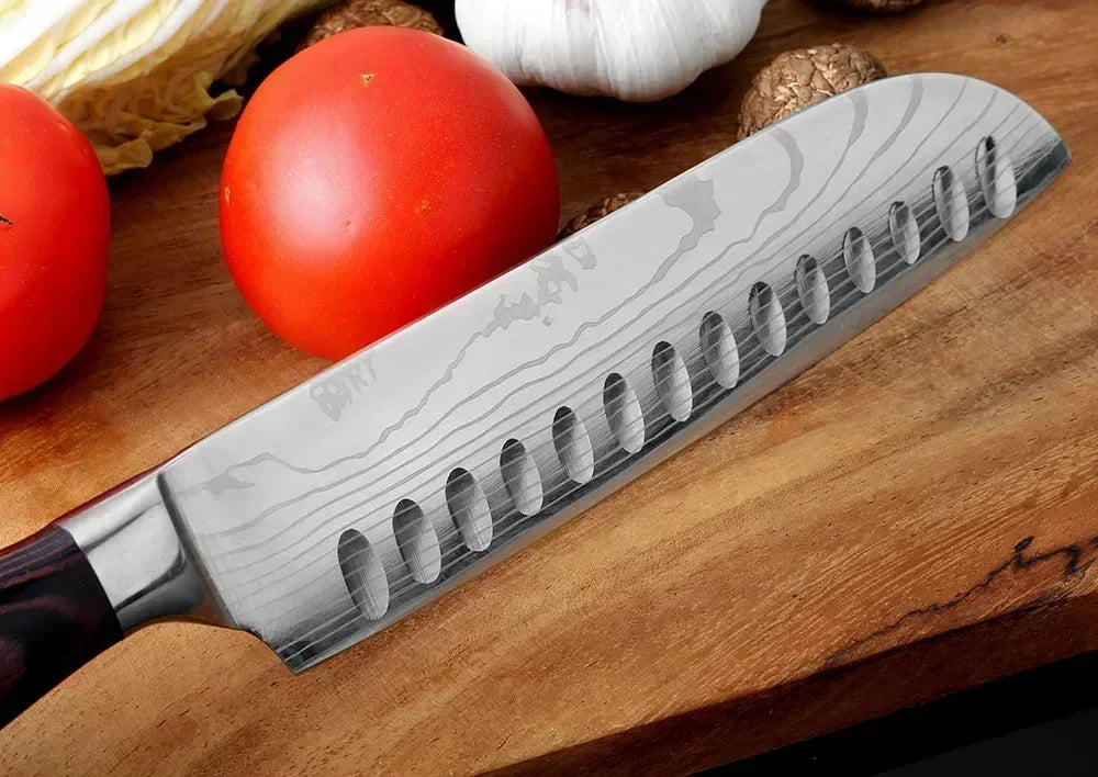 Damascus Kitchen Knife Set — Japanese Santoku, Cleaver, Slicing & Boning Knives