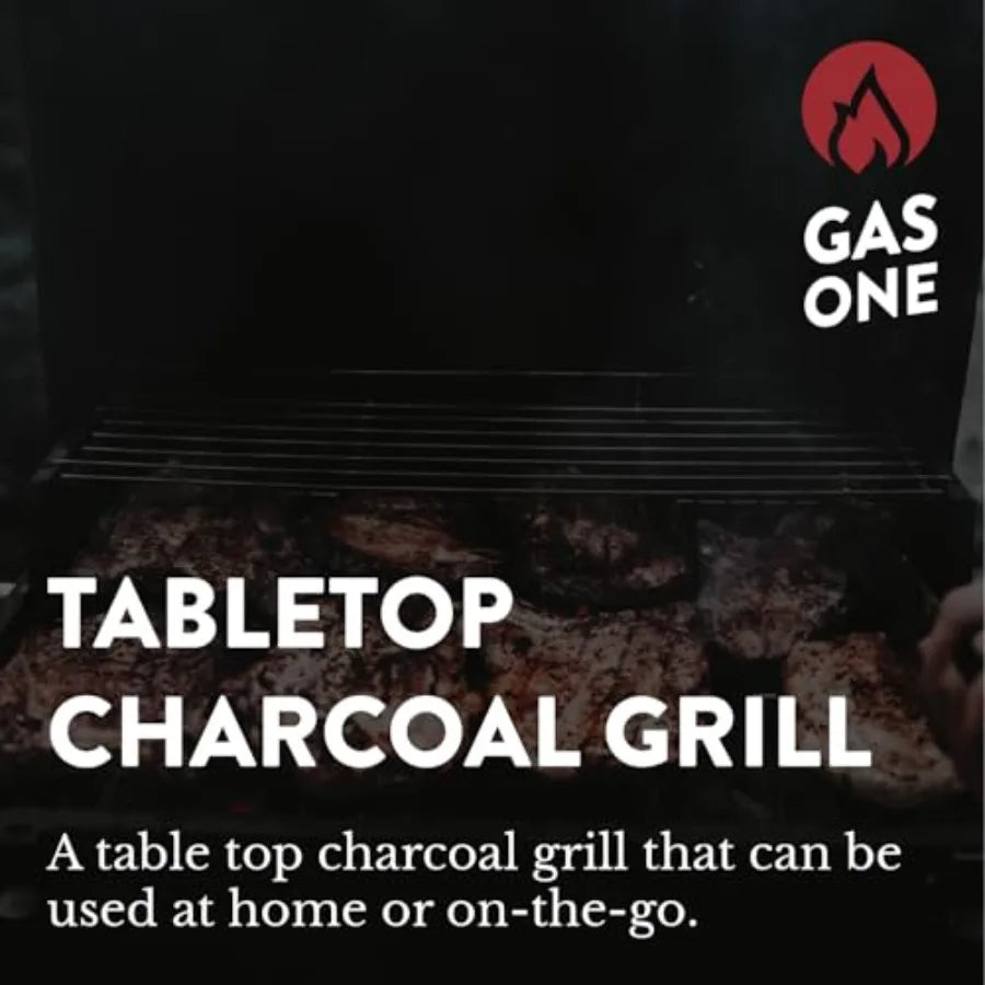 GasOne Portable Tabletop Charcoal BBQ Grill | 18-Inch, 2-Tiered, Side Handles, Lid, Stainless Steel, Compact for Picnic & Tailgate