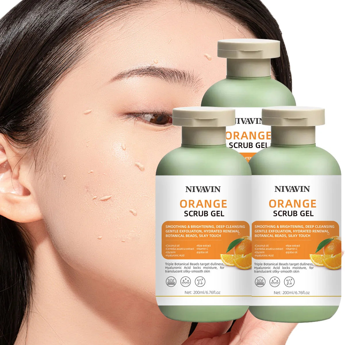 NIVAVIN Orange Body Scrub Gel – Exfoliating, Moisturizing & Brightening for All Skin Types, 200ml