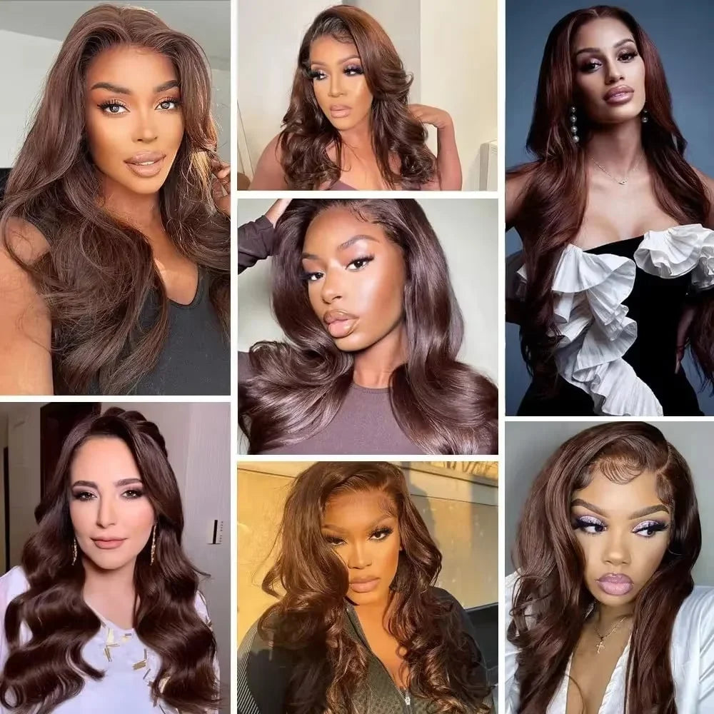 46 Inch Chocolate Brown Body Wave Lace Front Wig | 200 Density 13x4 13x6 HD Lace Pre-Plucked Brazilian Human Hair