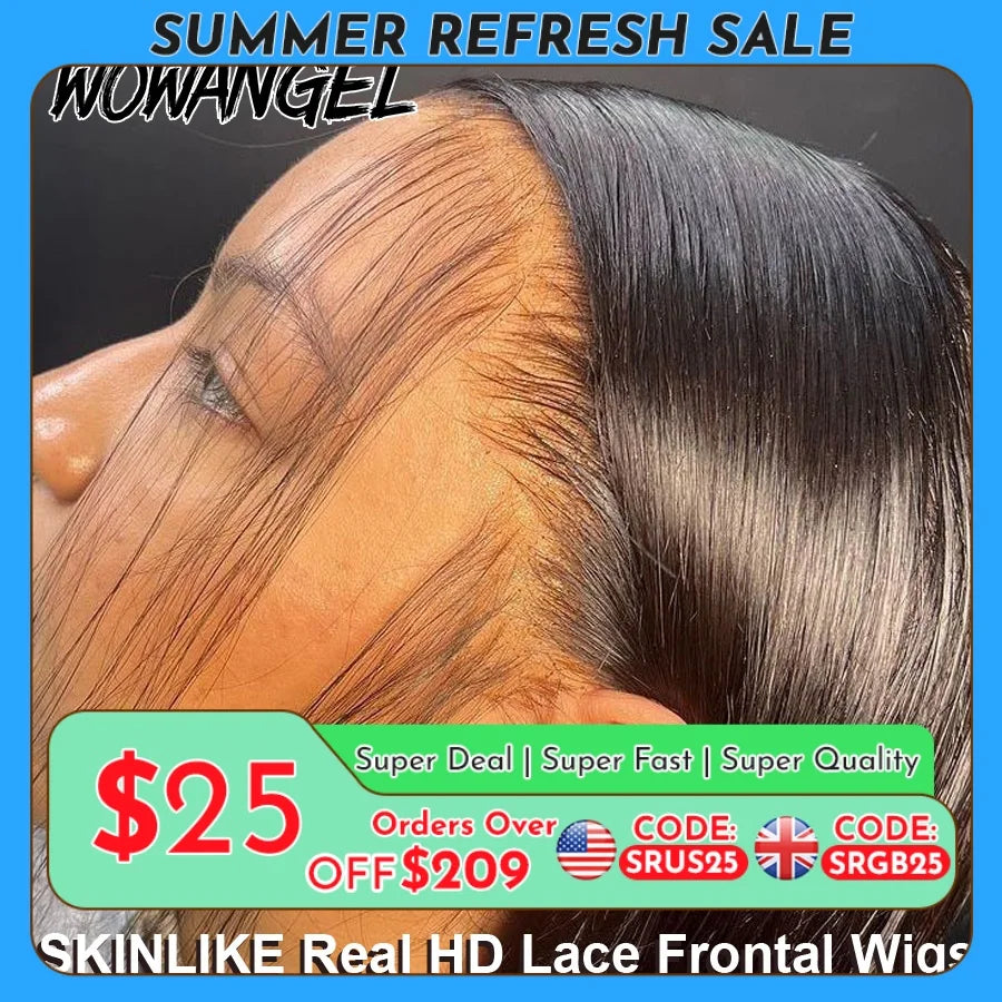 WOW ANGEL 250% Density Straight Lace Front Wig | 13x6 Invisible HD Lace Melt Skin Brazilian Human Hair