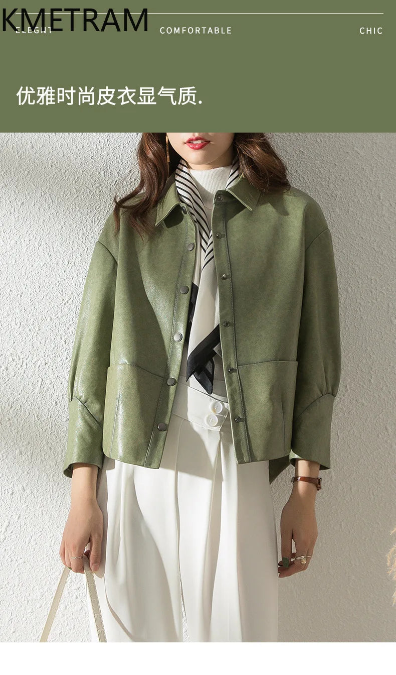 Women's Sheepskin Leather Jacket – Black or Matcha