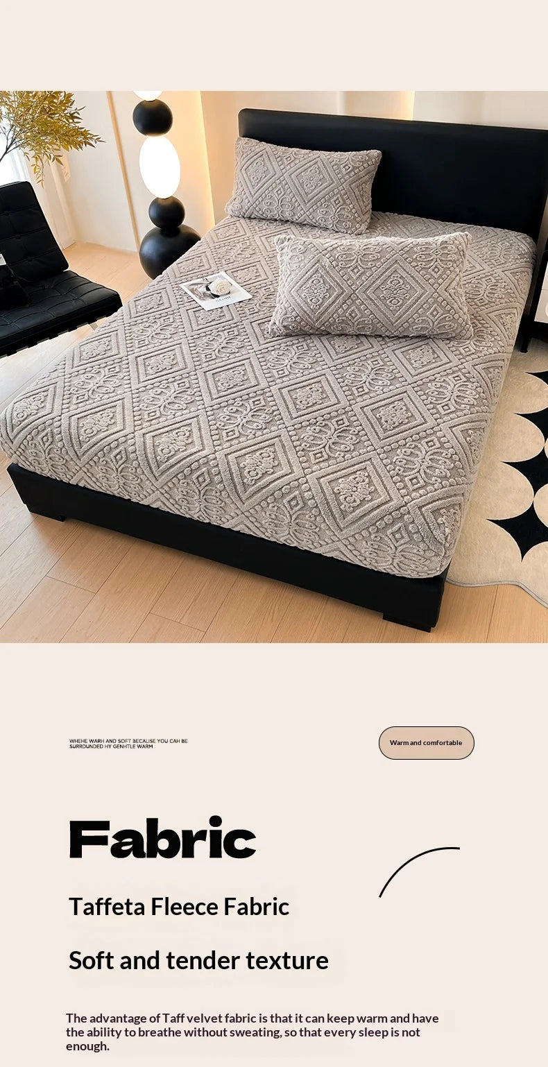 Winter Coral Plush Mattress Cover – High Elasticity Anti-Slip Breathable Bed Sheet