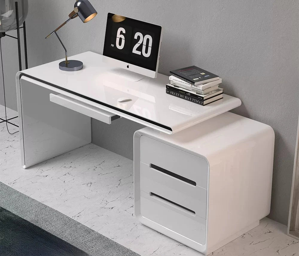 Modern Office Computer Desk with Cabinet & Keyboard Shelf — MDF Writing Workstation