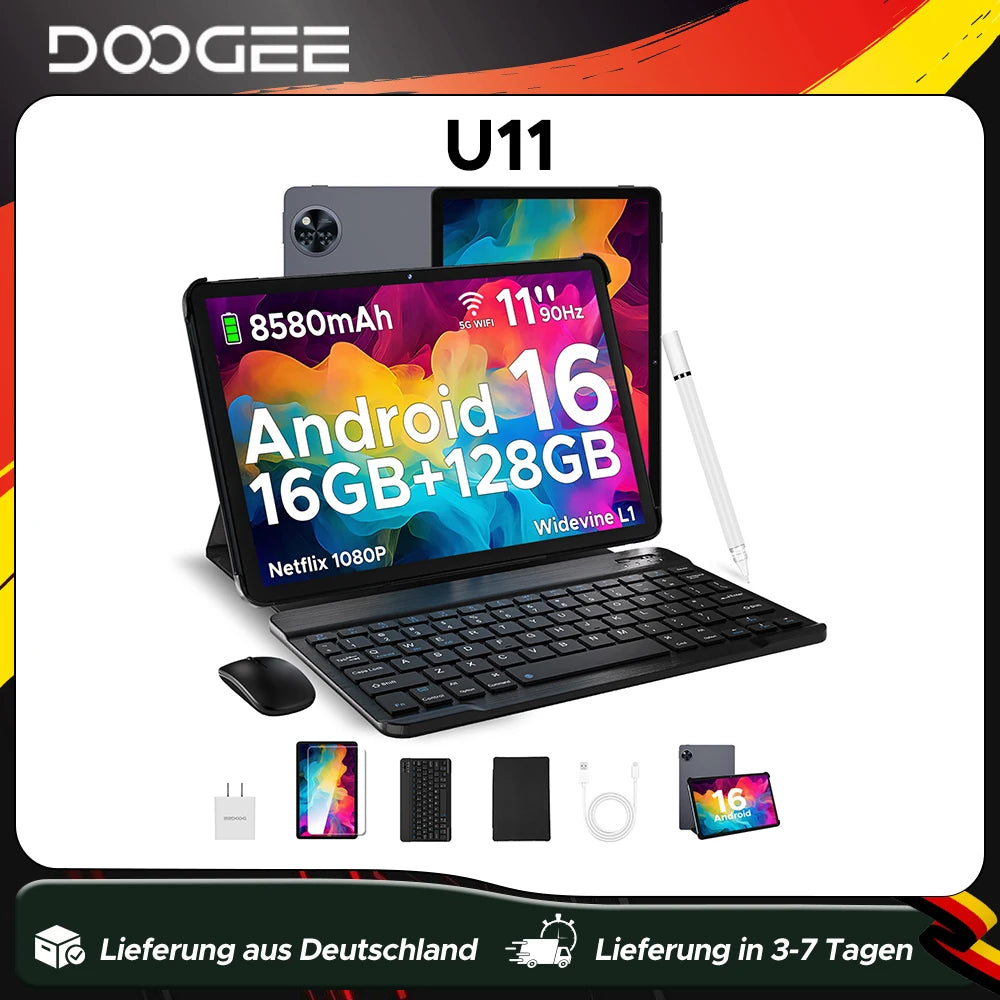DOOGEE U11 11" Android 15 Tablet – 90Hz Display, 4GB RAM, 128GB ROM, 8580mAh, Dual Speaker, Widevine L1