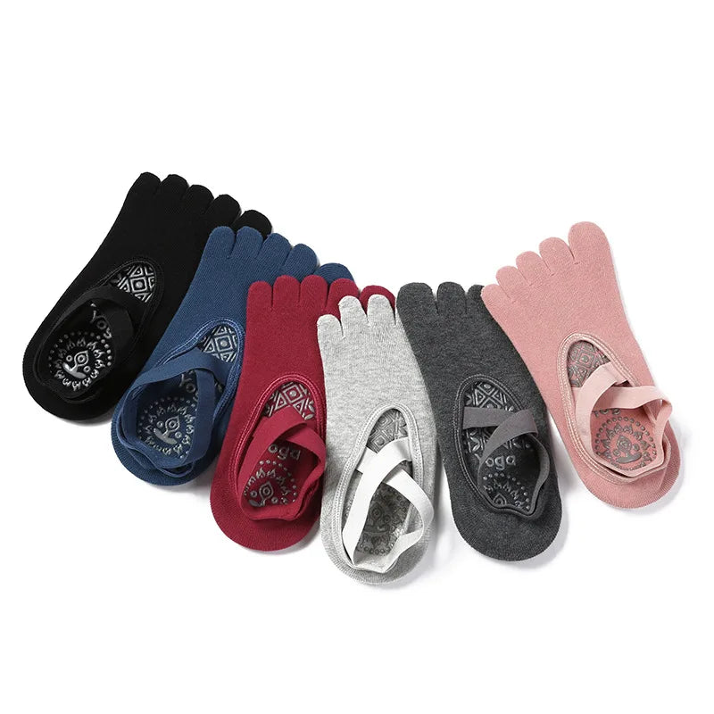 Women's Cotton Five-Toe Yoga Socks – Silicone Grip