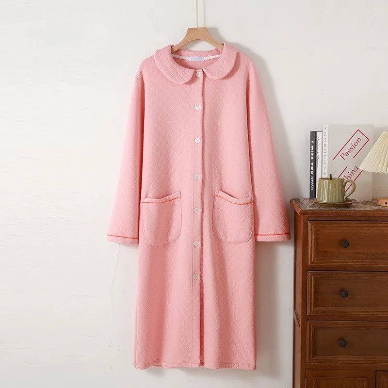 Women's Warm Cotton-Filled Bathrobe | Long-Sleeve Quilted Dressing Gown