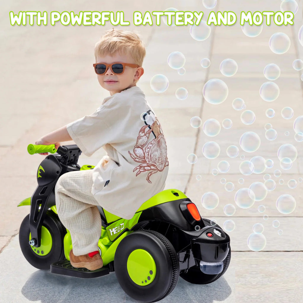 6V Kids Electric Motorcycle With Automatic Bubble Machine, Toddler Ride On Motorbike With Foot Pedal, Headlight, Music, Horn, 3 Wheels