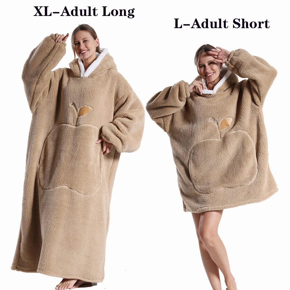 Oversized Wearable Blanket Hoodie – Plush Fleece with Sleeves, Hood & Pocket, 40 Designs