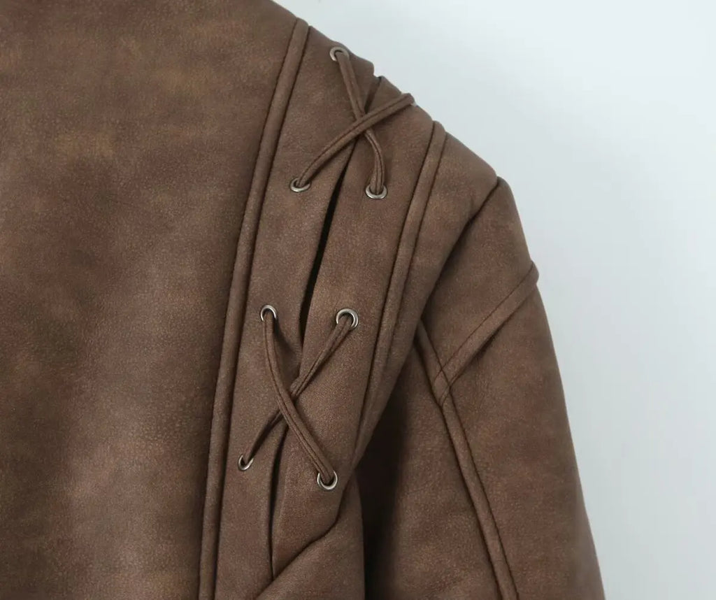 Leather Jackets Women's With Belt Fur Coat Streetwear Fashion Solid Outwear Woman Elegant Jackets Chaqueta De Cuero Para Mujer