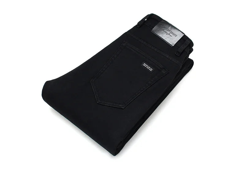 Men's Soft Stretch Black Biker Jeans — Slim Fit Moto Denim