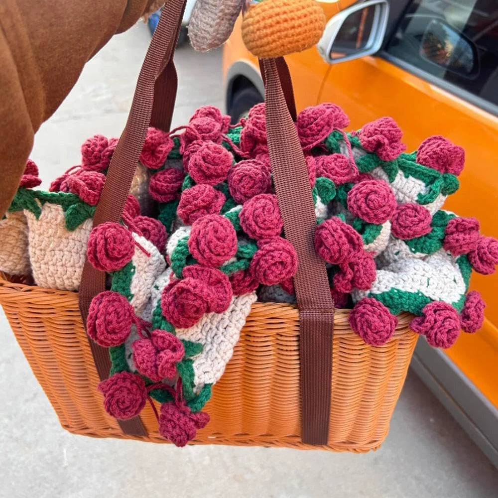 Rose Blanket Bouquet – Handmade Crochet Roses with Gift Bag, Valentine's Day & Birthday Gift for Girlfriend