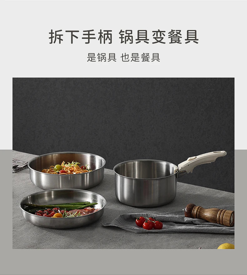 Stainless Steel Cookware Set – Detachable Handle & Nesting Design