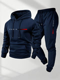 Men's Letter Print Hoodie & Long Pants Set – Spring Autumn Winter Warm Sport Tracksuit